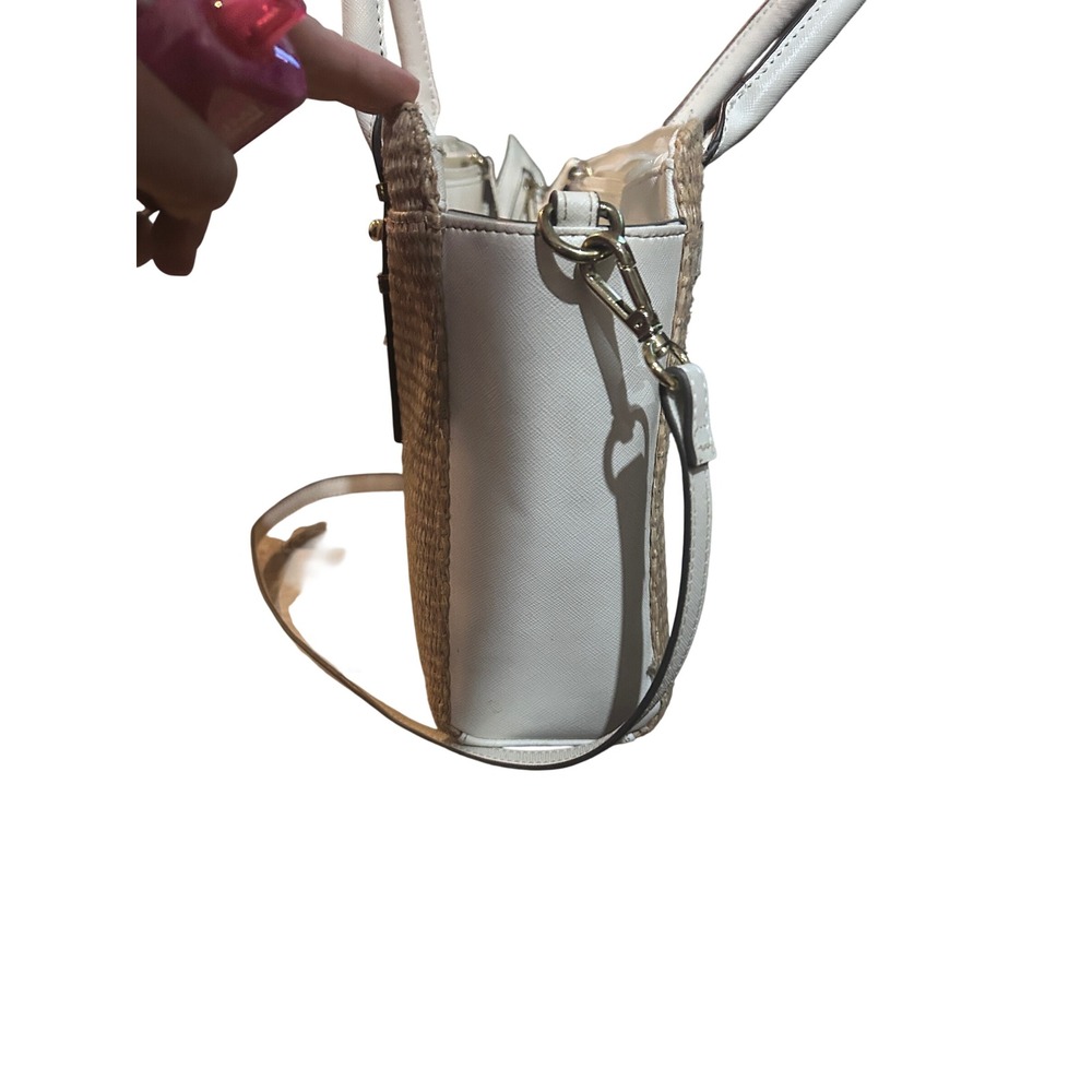 Liz Claiborne Straw Satchel Handbag Womens Medium Tan Cream Excellent Woven Boho - Picture 7 of 12